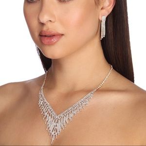 Gold fringe necklace, earring, and bracelet set